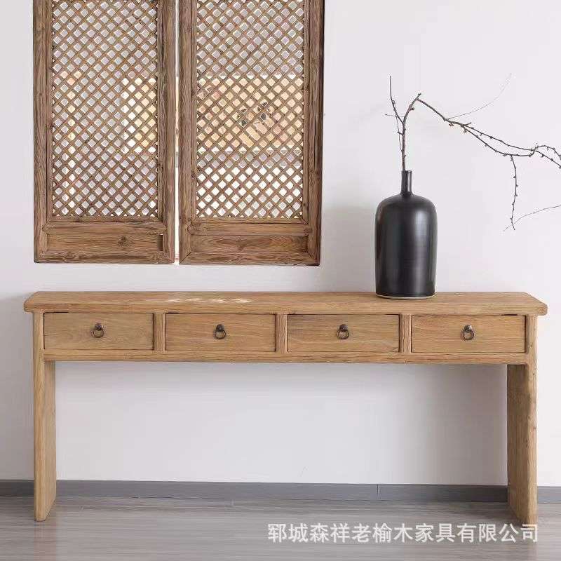 老榆木客厅靠墙玄关桌新中式抽屉餐边卧室看书桌禅意供桌供台