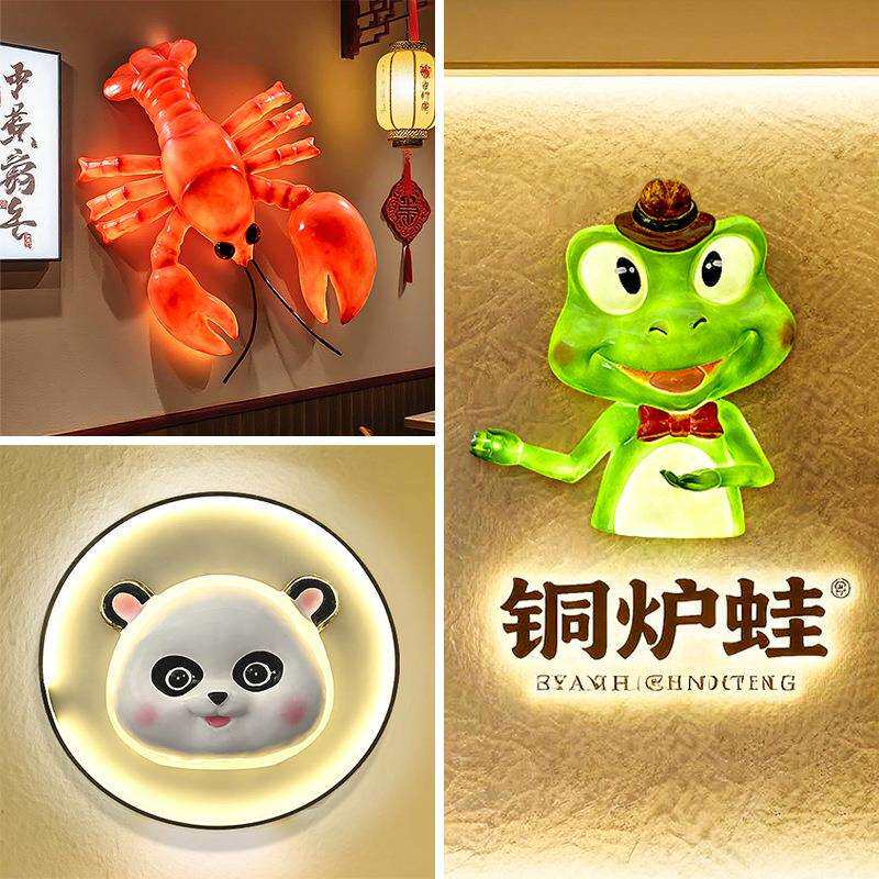 餐厅仿真小龙虾螃蟹墙面壁挂装饰品门头招牌创意发光动物水果雕塑
