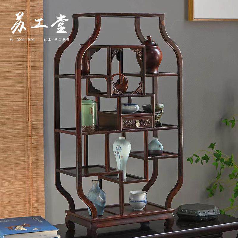大红酸枝酒瓶款博古架多宝阁家用室内展示架置物工艺品摆件装饰架