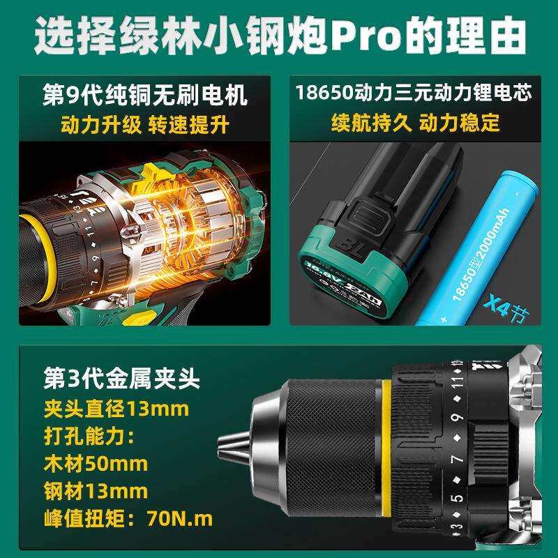绿林大钢炮电钻无刷冲击打墙手电钻家用小型锂电动工具小钢炮PRO图片