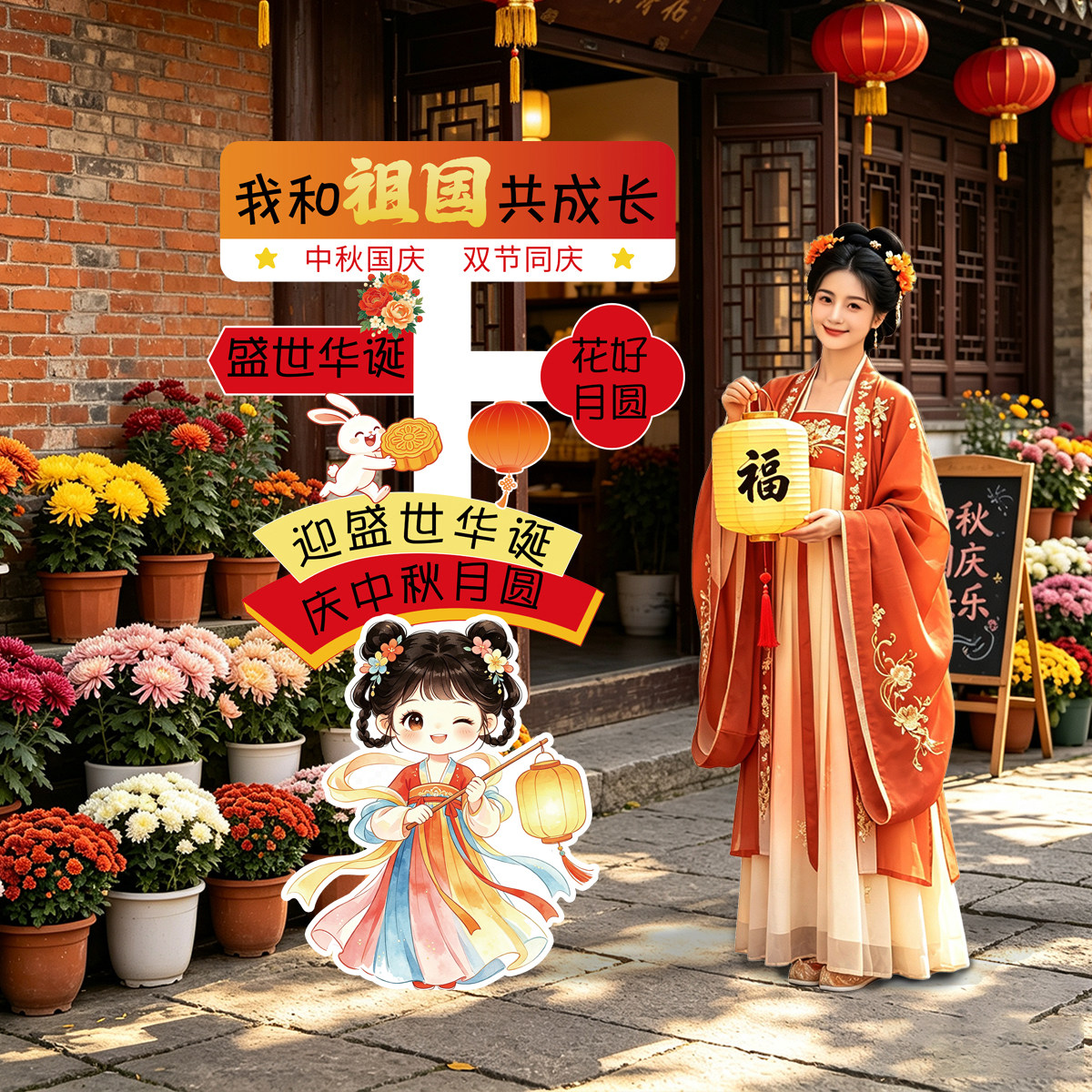国庆中秋节场景布置装饰氛围相框立牌网红氛围拍照道具摆件kt展板