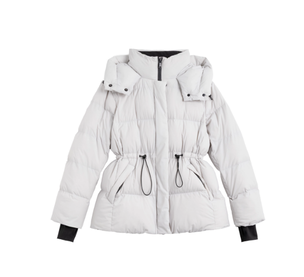 休闲户外风加厚保暖连帽抽绳收腰中长款外套鹅绒服025