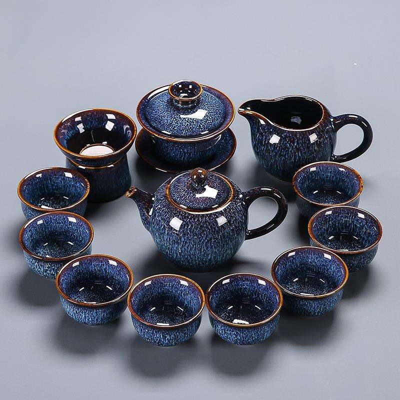 窑变茶具天目釉茶具套装陶瓷蓝盏泡茶壶盖碗整套茶具套装2026新款