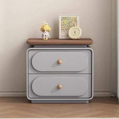 2025奶油风实木床头柜简约现代轻奢储物柜黑色皮质卧室家用床边柜