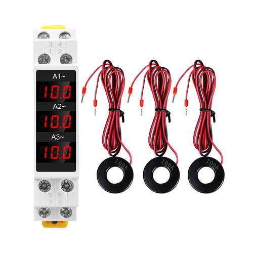 导轨三相电流表迷你指示器LED数显仪表交流 AC80-500V 1-100A