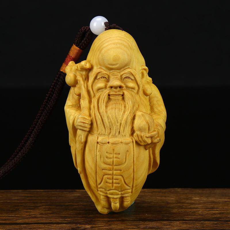 小叶黄杨木雕手把件寿星家装摆件手工雕刻把玩件木质工艺品福禄寿
