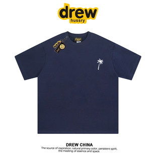 drew美式潮牌椰子树简约印花短袖T恤男女情侣休闲宽松纯棉上衣INS
