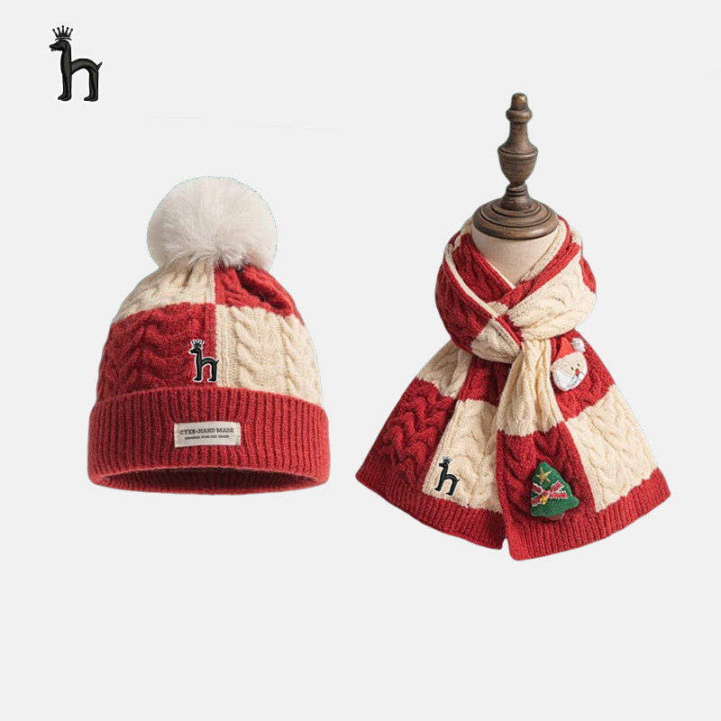 【官网正品】Horgias哈吉斯尼森圣诞节儿童帽子围巾两件套装秋冬