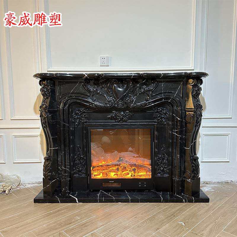 大理石壁炉石雕法式雕花黑白根简约美式家居装饰壁炉架石材壁炉