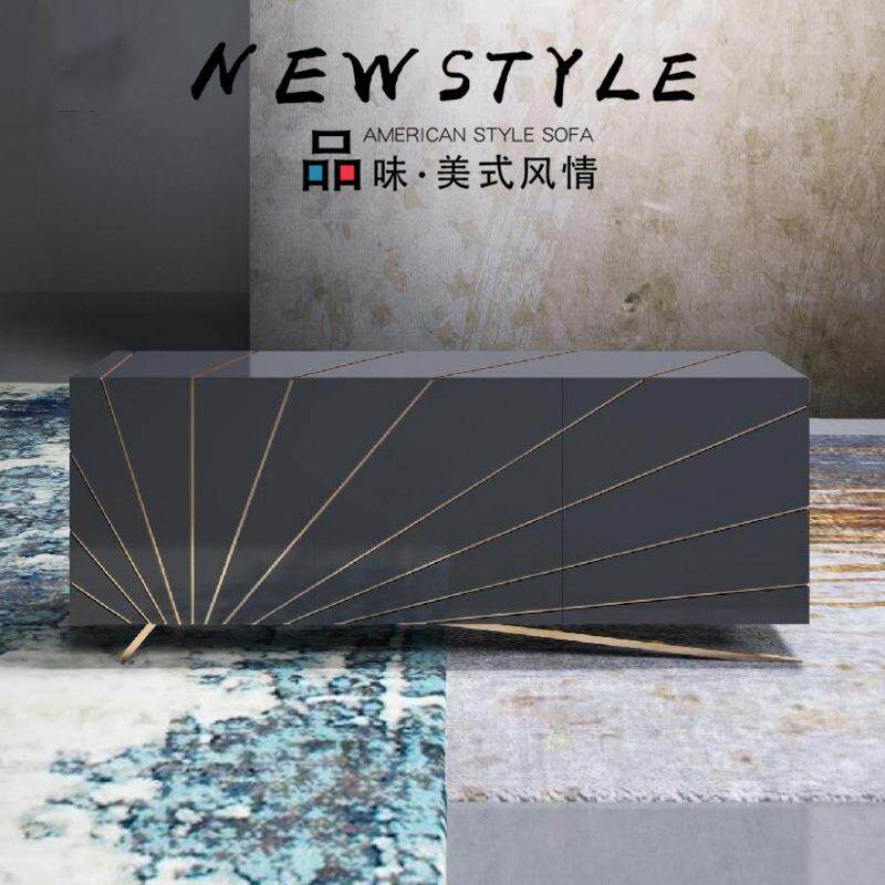 灰色钢琴烤漆餐边柜意式风格储物柜现代简约玄关柜个性时尚储物柜