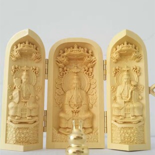 新款 始天尊道德天尊灵宝天尊摆件 三清祖师黄杨木雕迷你神像元