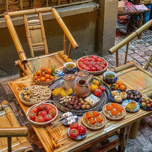 围炉煮茶庭院烧烤炭火盆实木双层取暖木炭家用室内冬季火盆烤火炉