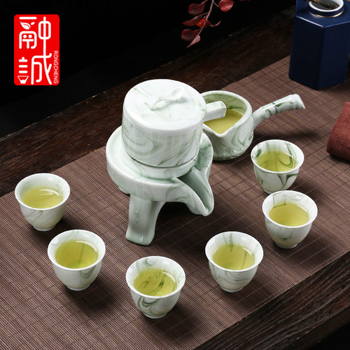 陶瓷功夫茶具套装家用懒人泡茶半全自动出水石磨冲茶器茶壶茶杯