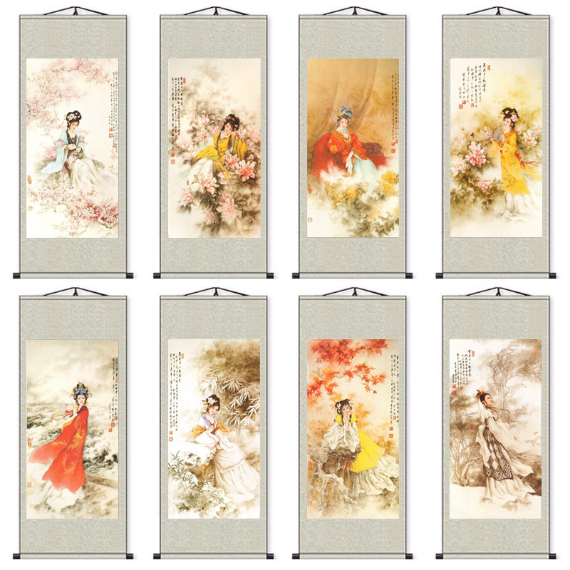 客厅沙发背景墙人物装饰画玄关竖版工笔美女挂像卧室人物卷轴挂画,家居饰品,现代装饰画,淘宝优惠券,粉丝福利购,淘宝优惠卷