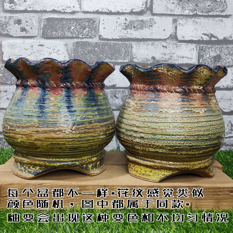 法师盆泡泡釉大口径群生手捧老桩带小脚手绘新款绿植透气多肉花盆