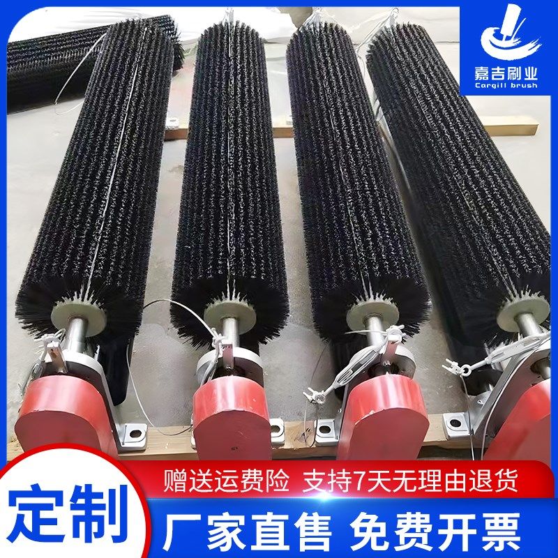 工业硬毛刷辊 输送机电动清洗尼龙丝滚筒刷 除尘抛光打磨不锈钢轴