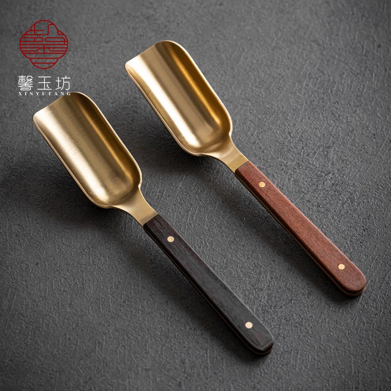 馨玉坊黑檀木茶勺高档创意茶匙铜茶铲茶则取茶叶勺子茶道配件