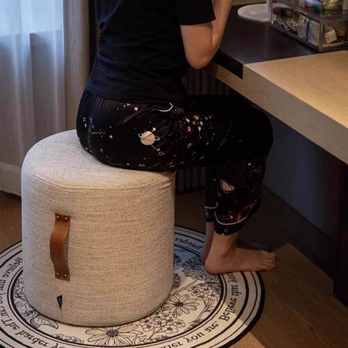 北欧梳妆凳卧室家用圆形化妆凳矮凳垫脚凳简约现代床尾凳手提凳子