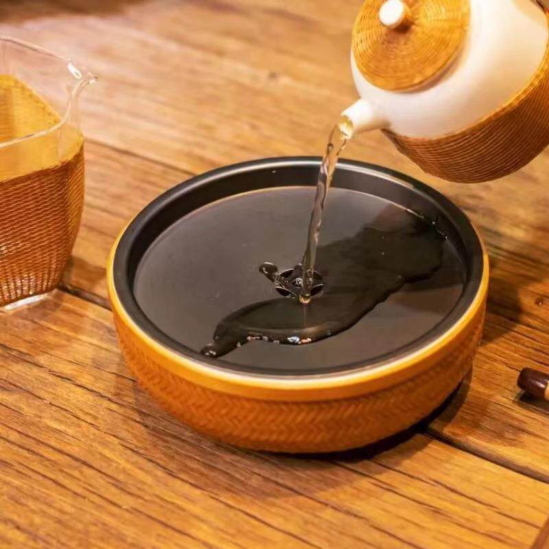 竹编蓄水壶承壶垫高端圆形储水承壶干泡台茶承中式盖碗紫砂壶承垫