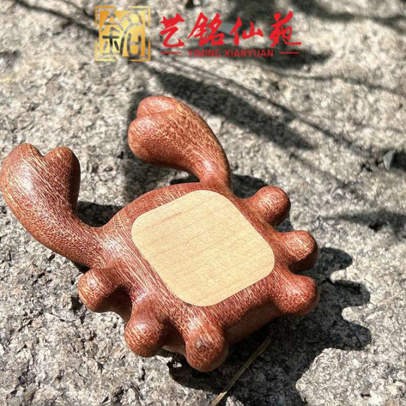 艺铭仙苑木雕螃蟹冰箱贴摆件创意实木雕刻拼接家居摆饰可爱摆件