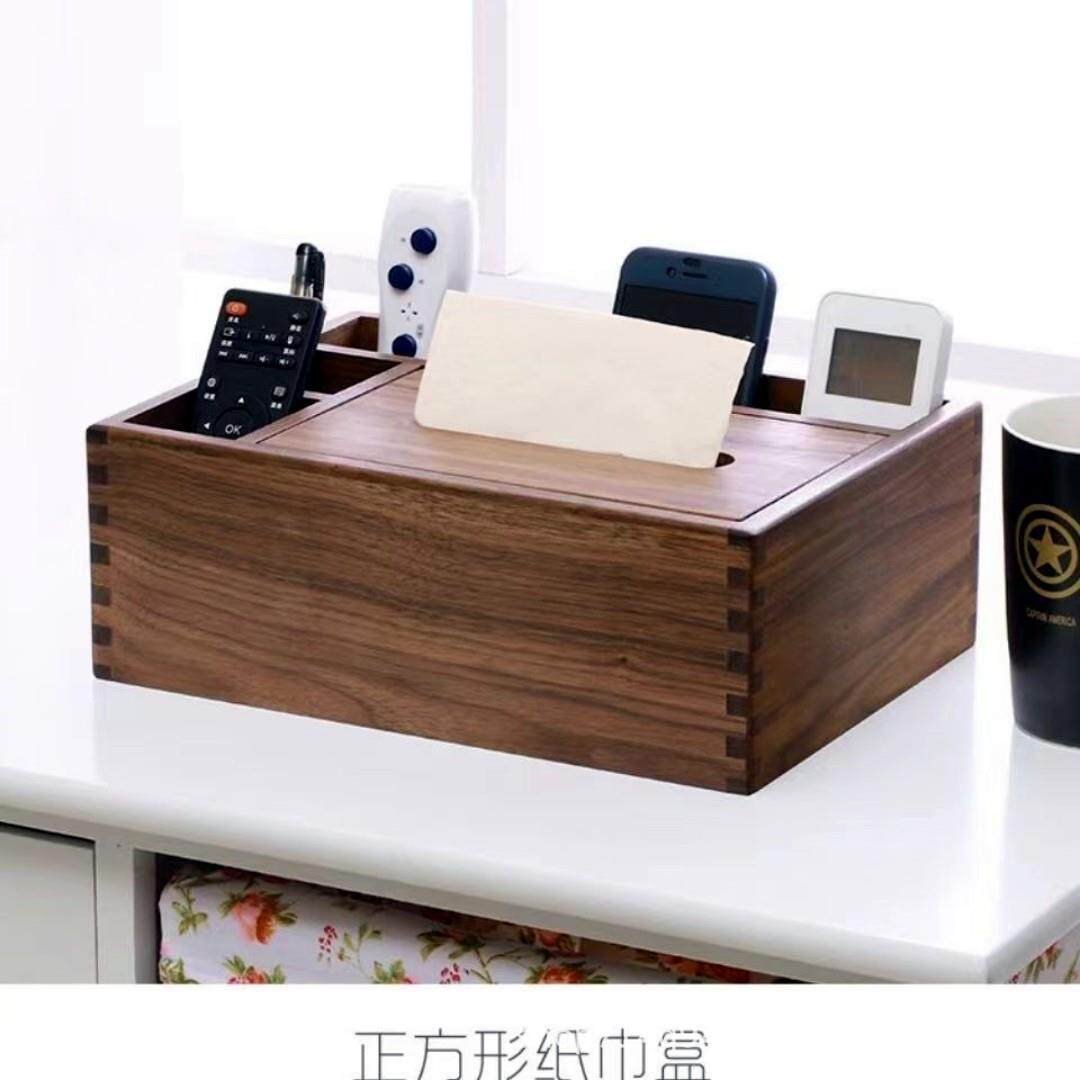 一件木制纸巾盒 家用实木抽纸盒 木质多功能两用纸巾抽纸盒