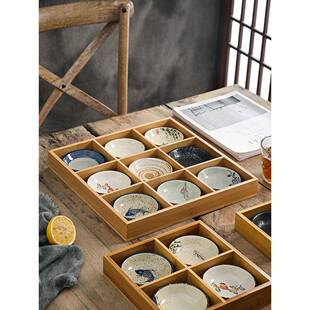 采购产品竹木九方格覆古炉盘,手绘火锅调味小吃盘,蔬菜盘,烧烤