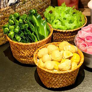 山野火锅特色餐具青菜拼盘碗装蔬菜篮子竹筐特色火锅店专用海菜碗
