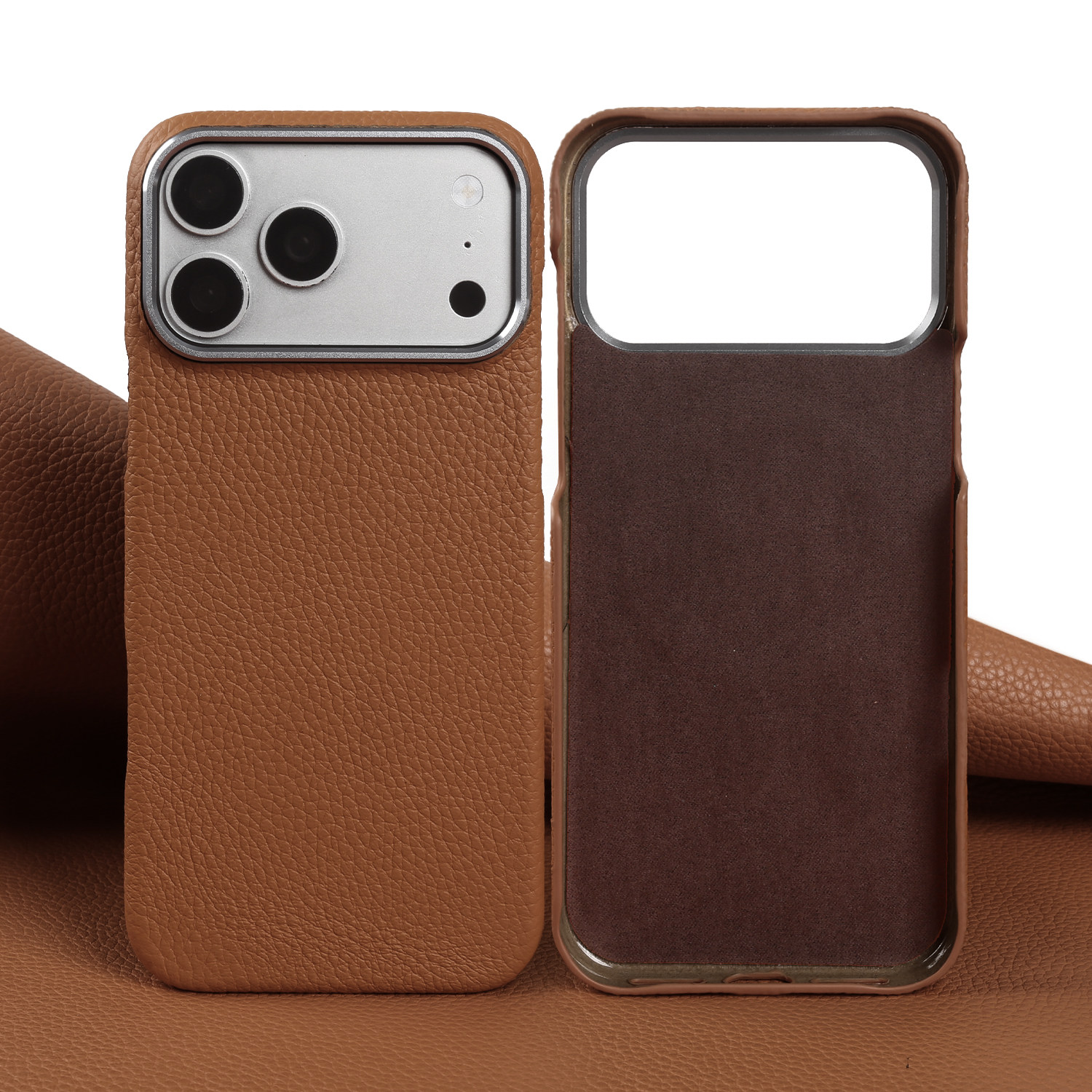 适用苹果17Promax手机壳新款荔枝纹真皮16轻奢高级感15小众奢华14简约轻薄全包皮质外壳13防摔头层牛皮保护套