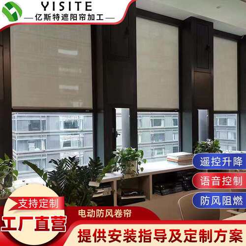 阳台防风卷帘别墅办公楼开放式阳台窗帘智能电动升降防风防雨卷帘