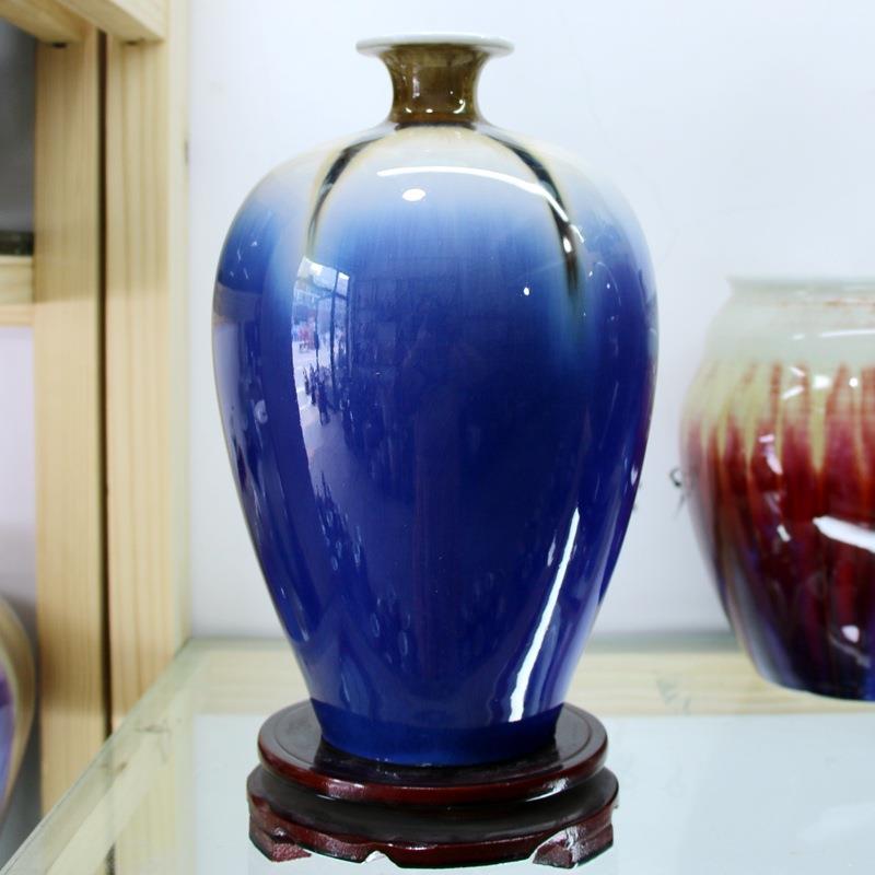 艺术窑变陶瓷花瓶摆设蓝色美人瓶干花现代时尚家饰瓷器工艺品摆件