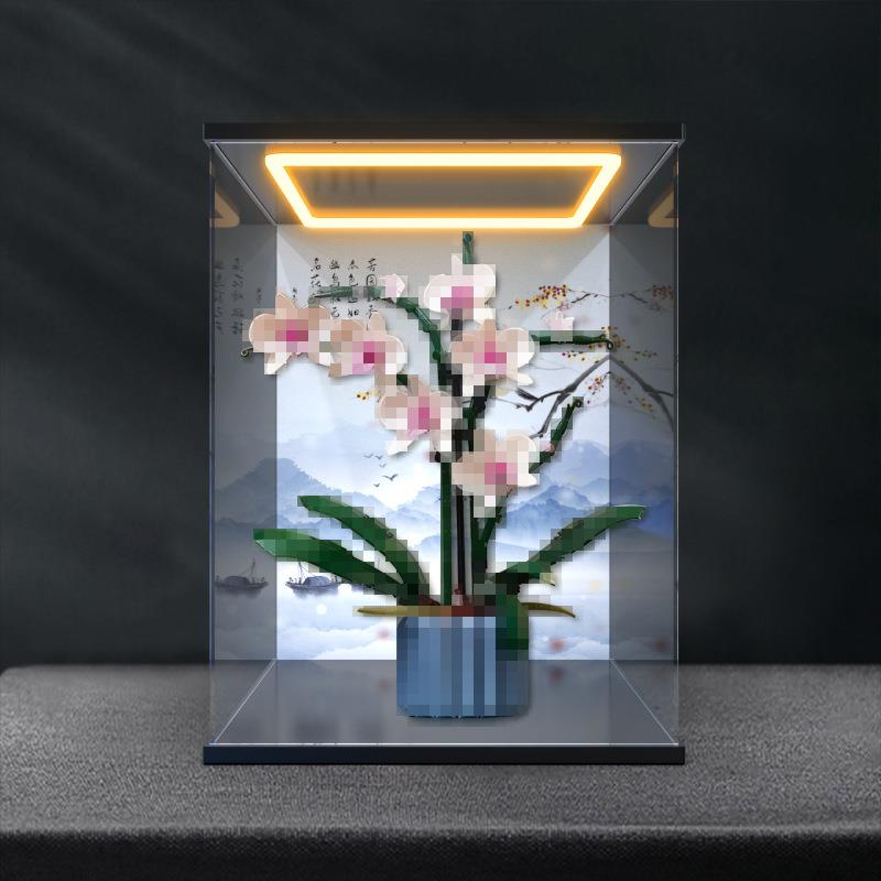 回灯款亚克力收纳盒适用积木10311兰花创意系列花卉绿色植物模型
