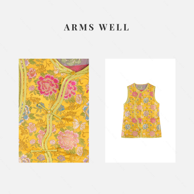 ARMS WELL王囡囡 金色盘扣绣花新中式国风马甲背心裙 S299