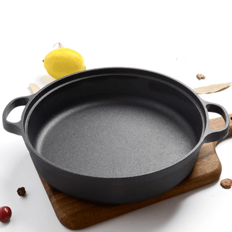 加厚铸铁锅平底锅不粘锅煎锅水煎包烙饼锅无涂层老式饼铛手工铁锅