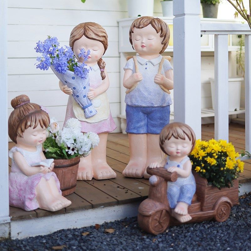 水泥欧式人形花盆别墅人物绿植花器花园艺装饰温馨摆件雕塑造景