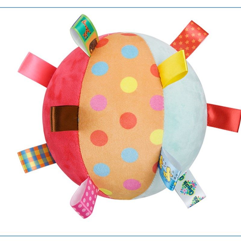 婴儿布球立体铃铛手抓毛绒球3-6-12个月01岁益智宠物狗狗标签玩具