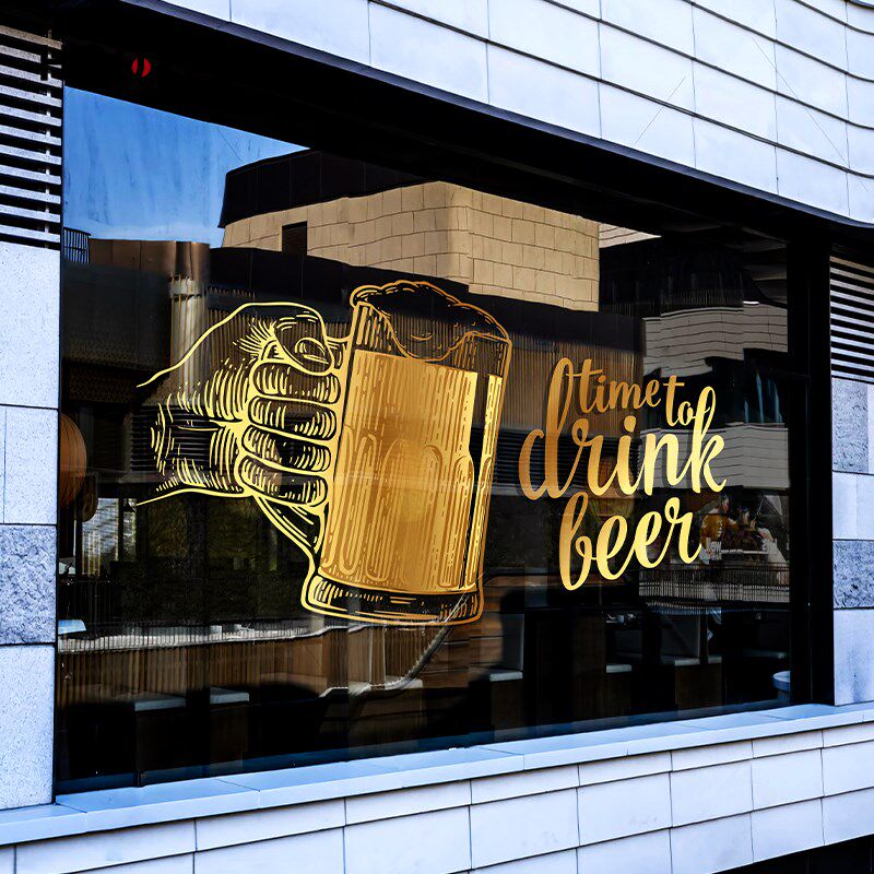 酒吧橱窗玻璃贴纸啤酒装饰精酿酒馆餐厅广告贴画超大双面彩色静电