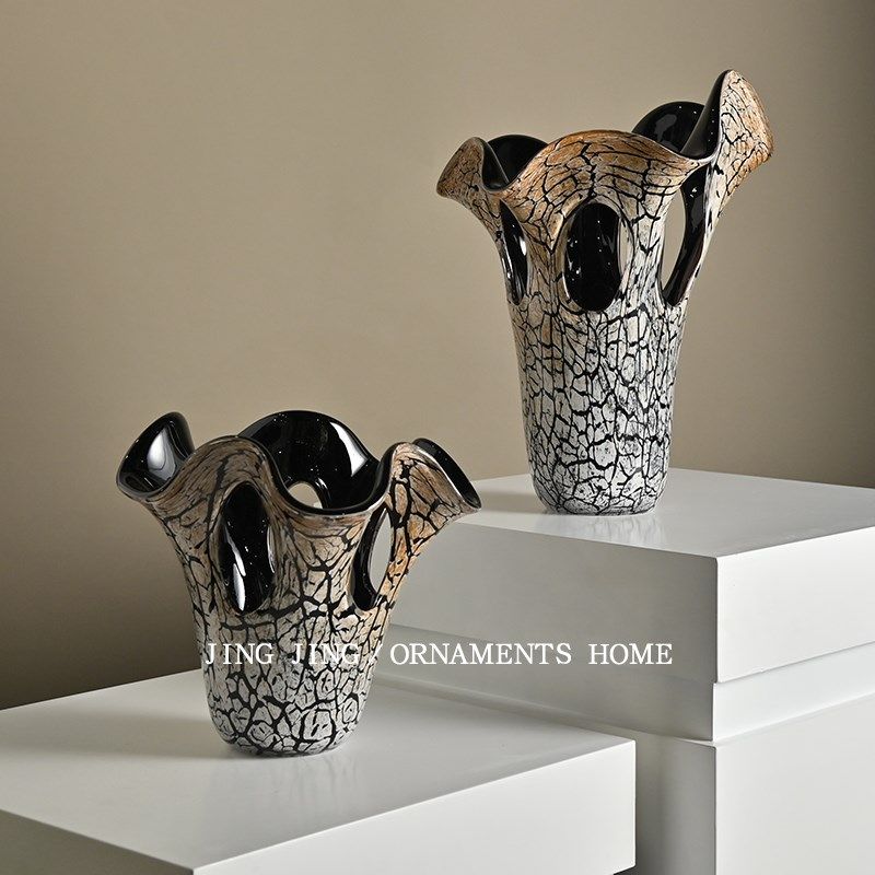 中古花瓶镂空设计高级感客厅摆件插花瓶电视柜装饰大口径花瓶摆件