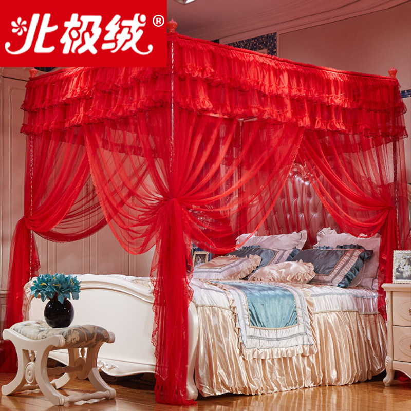 结婚大红色蚊帐宫廷三开门1.5米床双人家用婚庆1.8床落地纹帐通用