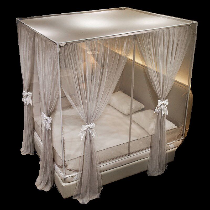 新款双层纱带防尘顶床笠式回底坐床拉链蚊帐家用儿童防摔落地纱帐