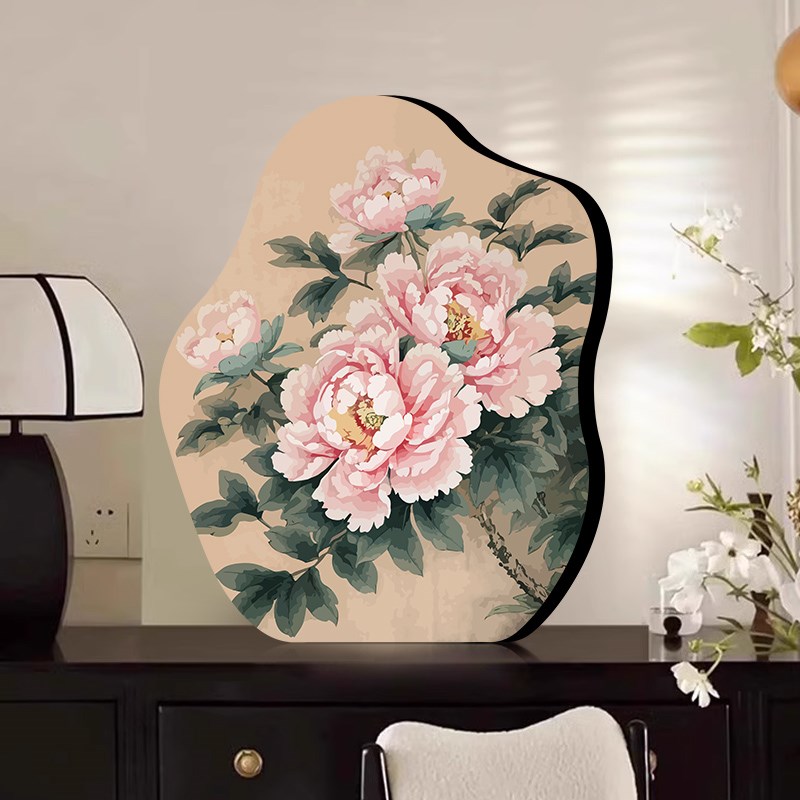 中古异形牡丹花卉数字油画桌面摆件手工diy油画玄关装饰画摆台画