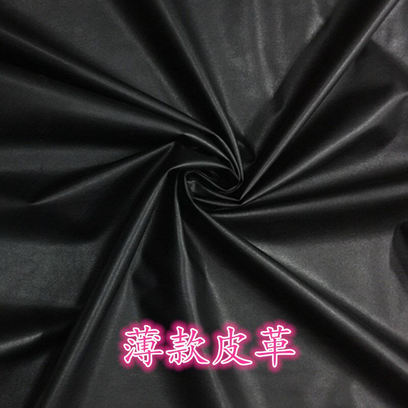 进口夏季薄款黑色弹力人造皮革仿皮布料棉底板PU皮打底裤DIY面料