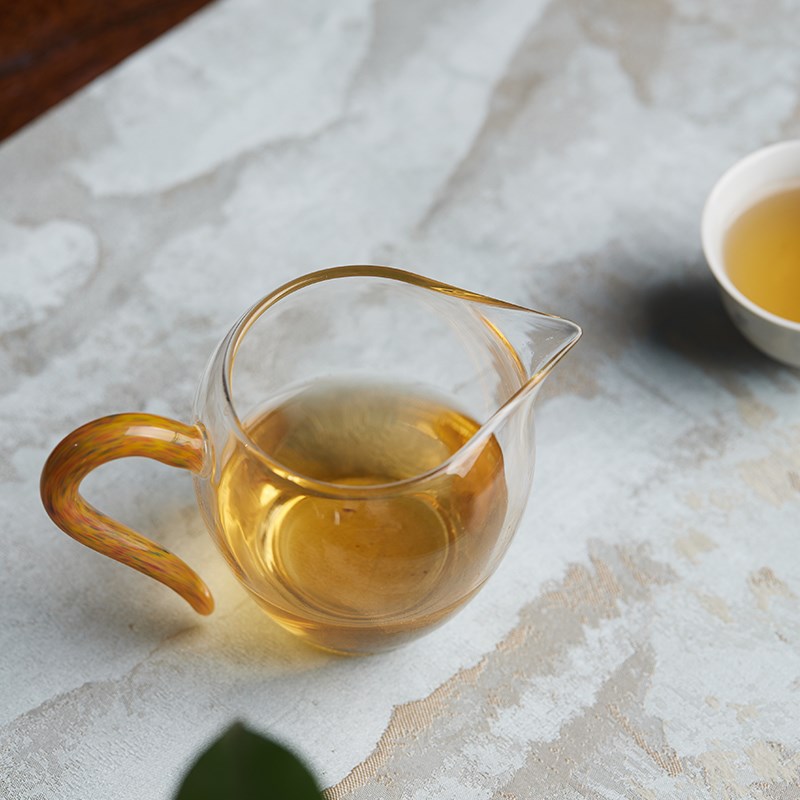栖凤居定制玻璃彩金把手公道杯耐高温玻璃公杯个人家用分茶器茶具