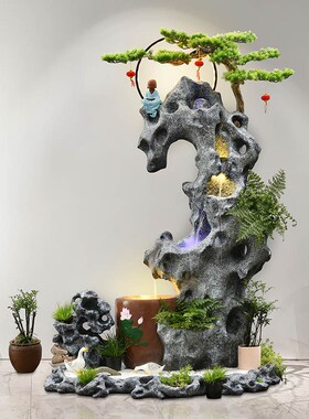 高山流水喷泉循环水景观庭院客厅花园阳台造景布置太湖石假山摆件
