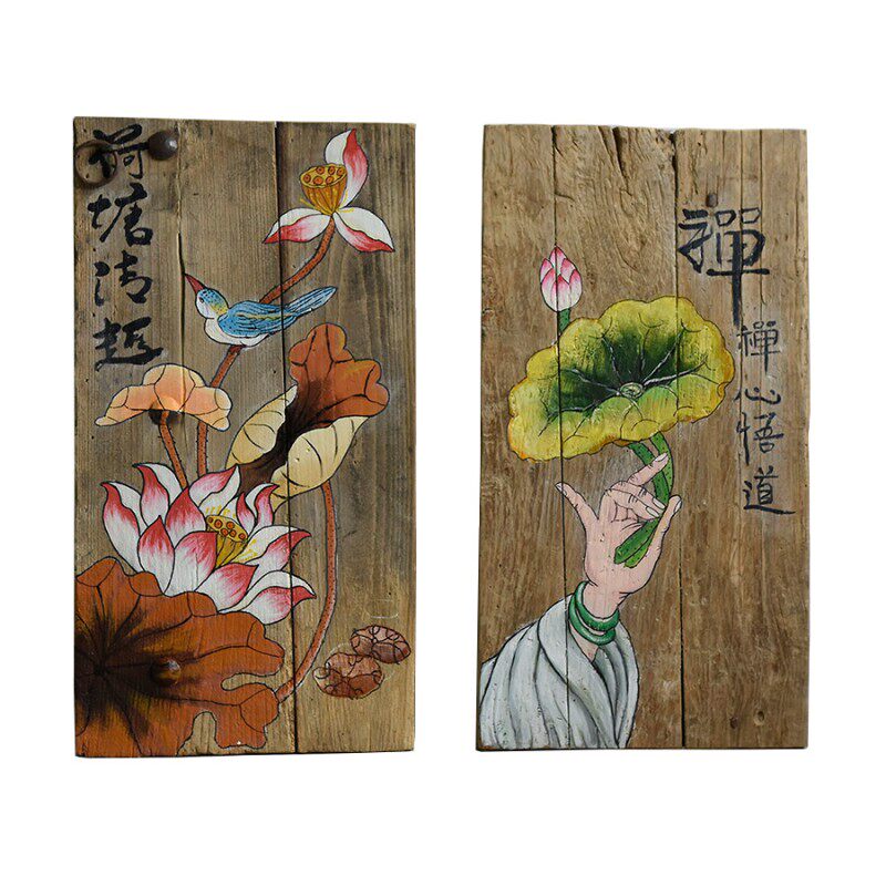 装板画老榆木客刻画创意手绘山水画定制牌匾板厅门饰画实木壁挂画