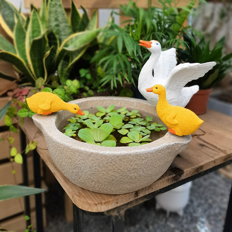 阳台造景布置睡莲铜钱草绿萝水培花盆花园庭院摆件仿真动物装饰品
