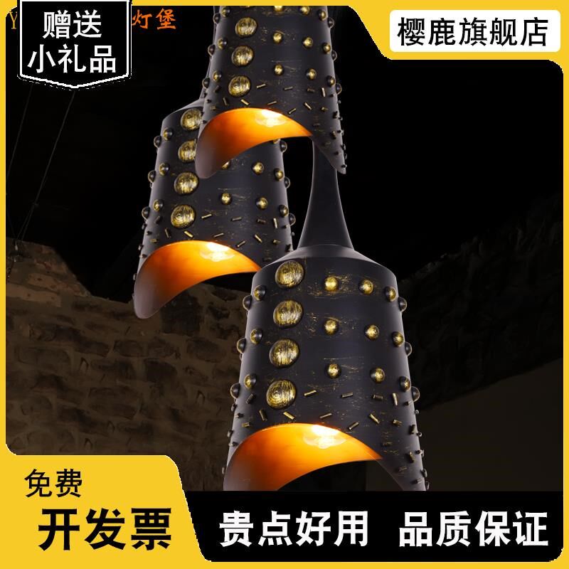 工业风复古铁艺吊灯创意古代编钟吊灯吧台餐厅酒吧秦汉服装店吊灯