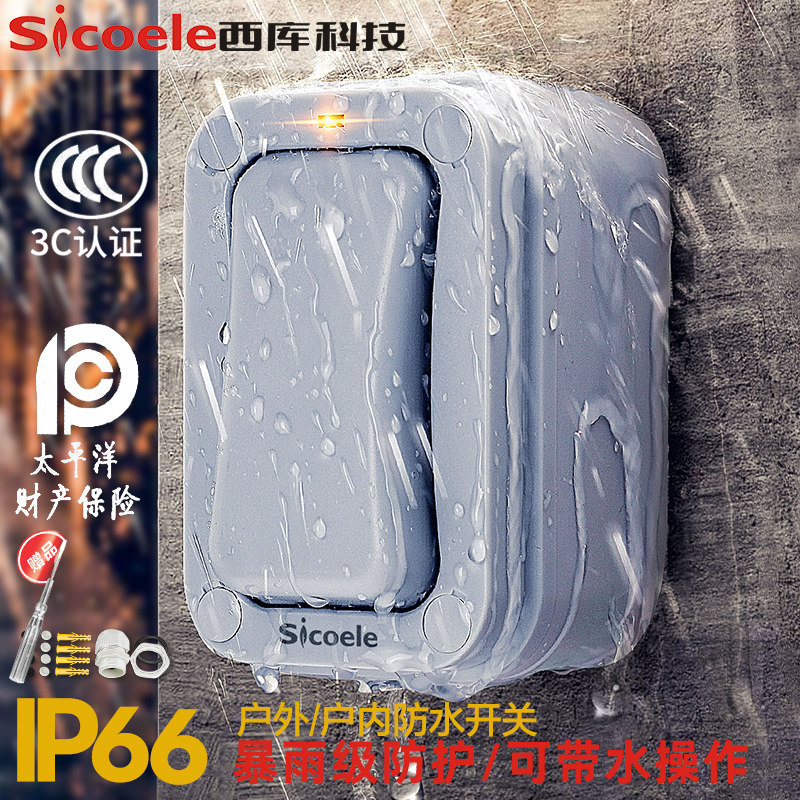 卫生间微型室外户外防水按钮电源开关控制盒明装IP66密闭带指示灯