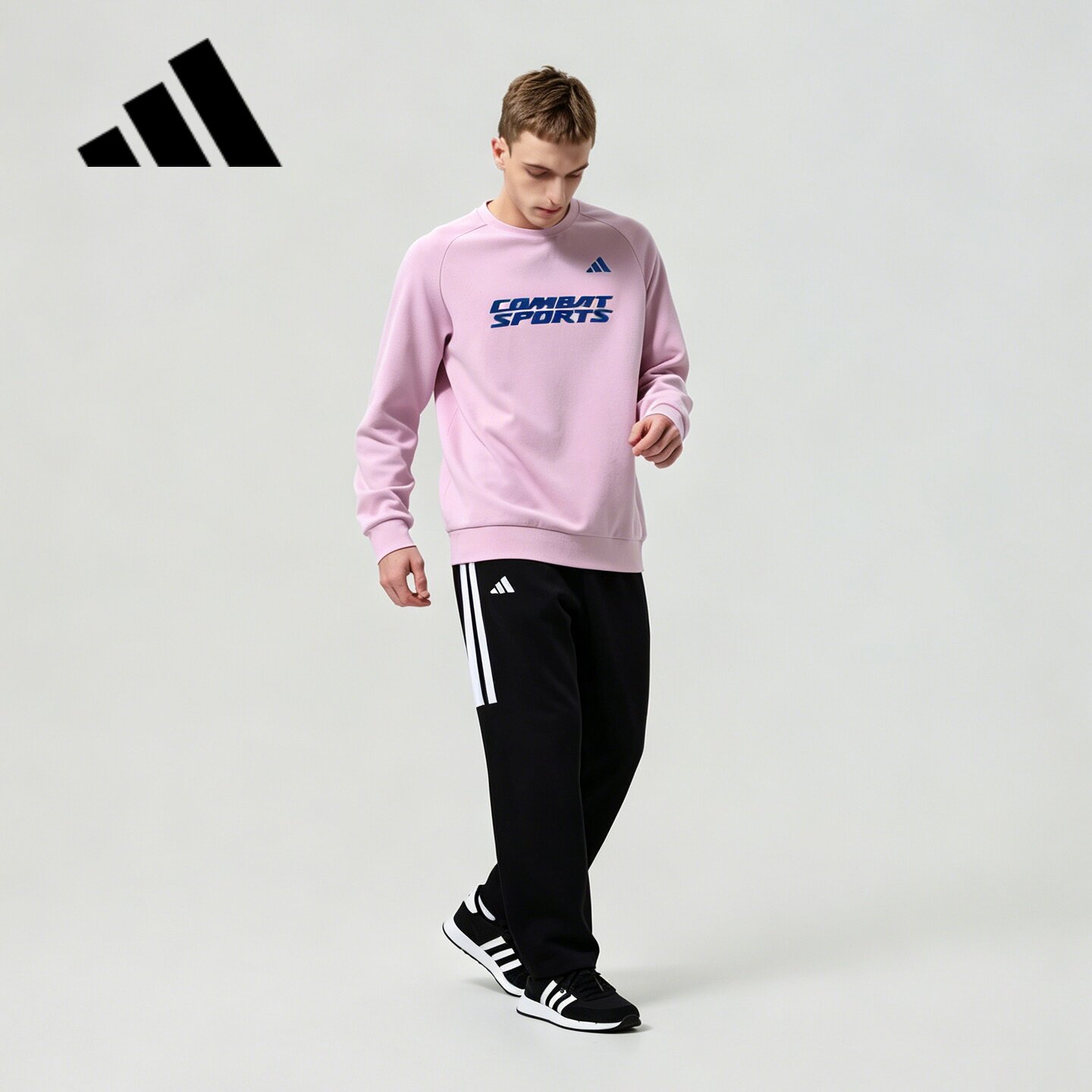Adidas/阿迪达斯卫衣男款秋春运动休闲风日常情侣装棉涤圆领长袖