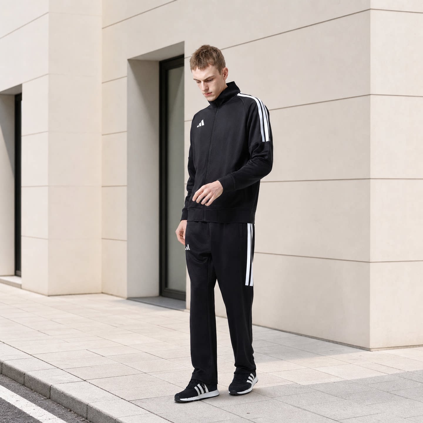 Adidas/阿迪达斯外套裤子男款运动套装春秋立领夹克直筒长裤组合