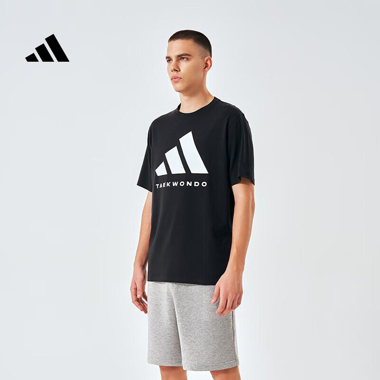 Adidas/阿迪达斯短袖T恤男夏季休闲运动透气微弹轻薄圆领印花logo